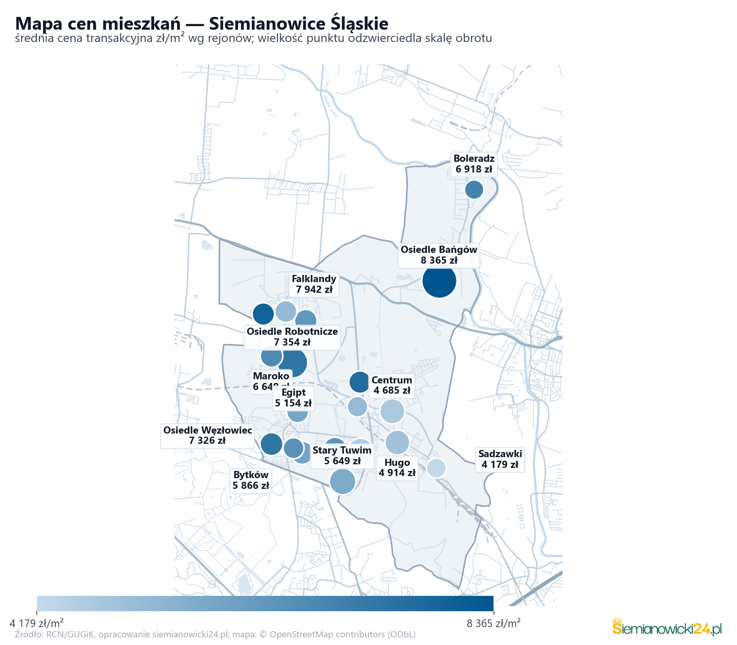 Mapa cen mieszkań - Siemianowice Śląskie
