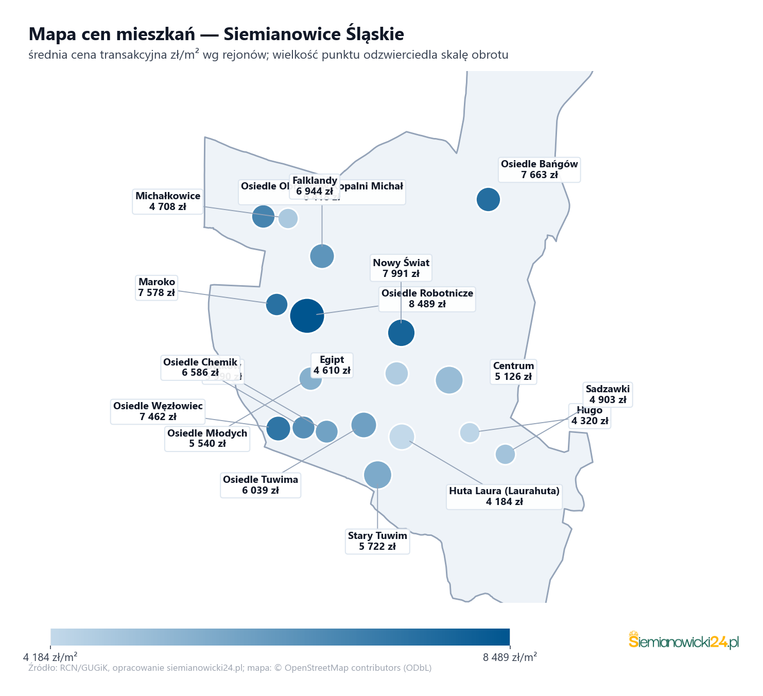 Mapa cen mieszkań - Siemianowice Śląskie