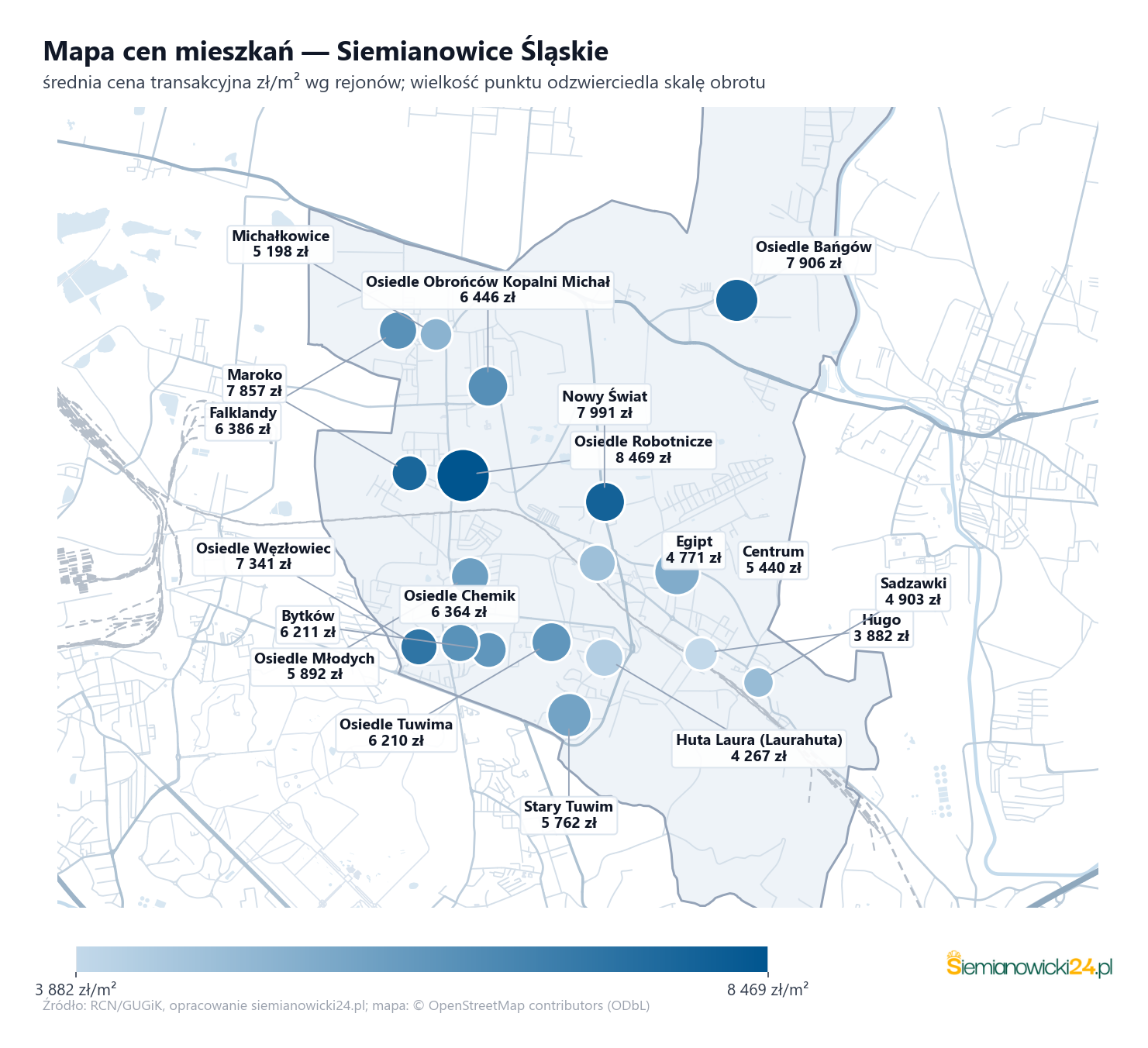 Mapa cen mieszkań - Siemianowice Śląskie