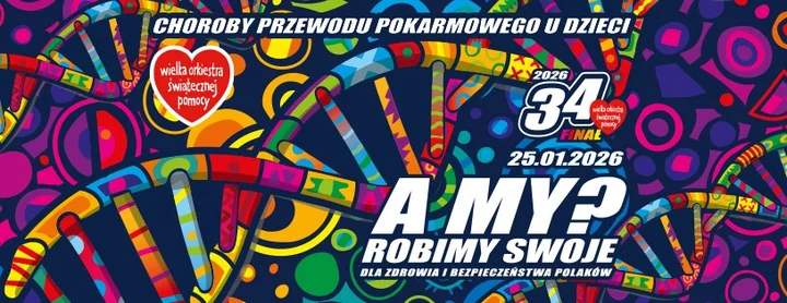 Grafika promocyjna wydarzenia 34. Finał WOŚP w ZSTiO Meritum — Siemianowice Śląskie