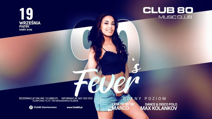 Obrazek przedstawia grafikę promocyjną wydarzenia Noc z muzyką lat 90. w CLUB 80