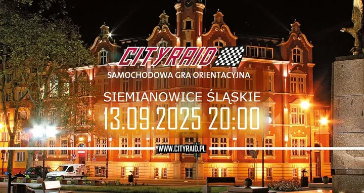 Obrazek przedstawia grafikę promocyjną wydarzenia Samochodowa gra orientacyjna CITYRAID w Siemianowicach Śląskich