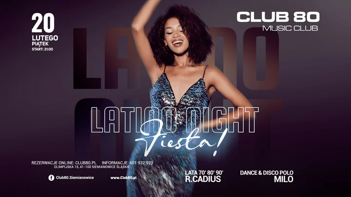 Grafika promocyjna wydarzenia LATINO NIGHT – FIESTA! w CLUB 80 (20 lutego 2026)