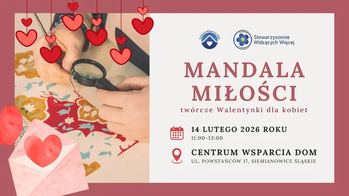 Grafika promocyjna wydarzenia Mandala Miłości — twórcze Walentynki dla Kobiet