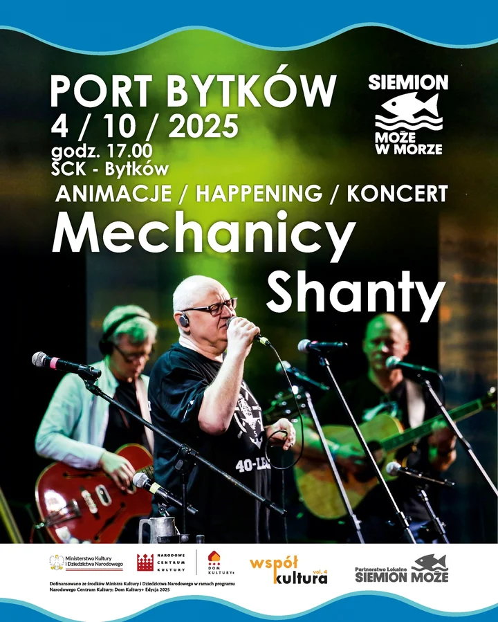 Obrazek przedstawia grafikę promocyjną wydarzenia Koncert i animacje morskie w Porcie Bytków