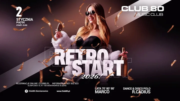 Grafika promocyjna wydarzenia RETRO START 2026 — Club80 (2 stycznia)