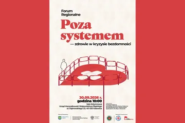 Grafika promocyjna wydarzenia Forum Regionalne „Poza systemem – zdrowie w kryzysie bezdomności”
