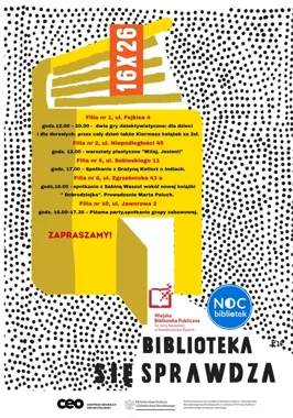Grafika promocyjna wydarzenia Noc Bibliotek – „Biblioteka (się) sprawdza”