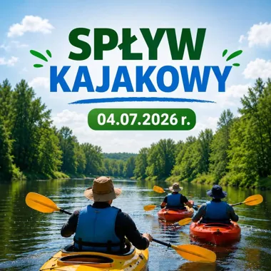 Grafika promocyjna wydarzenia Spływ kajakowy Małą Panwią do Młyna Bombelka