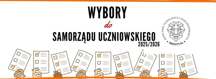 Obrazek przedstawia grafikę promocyjną wydarzenia Wybory nowego Prezydium Samorządu Uczniowskiego ZSTiO MERITUM