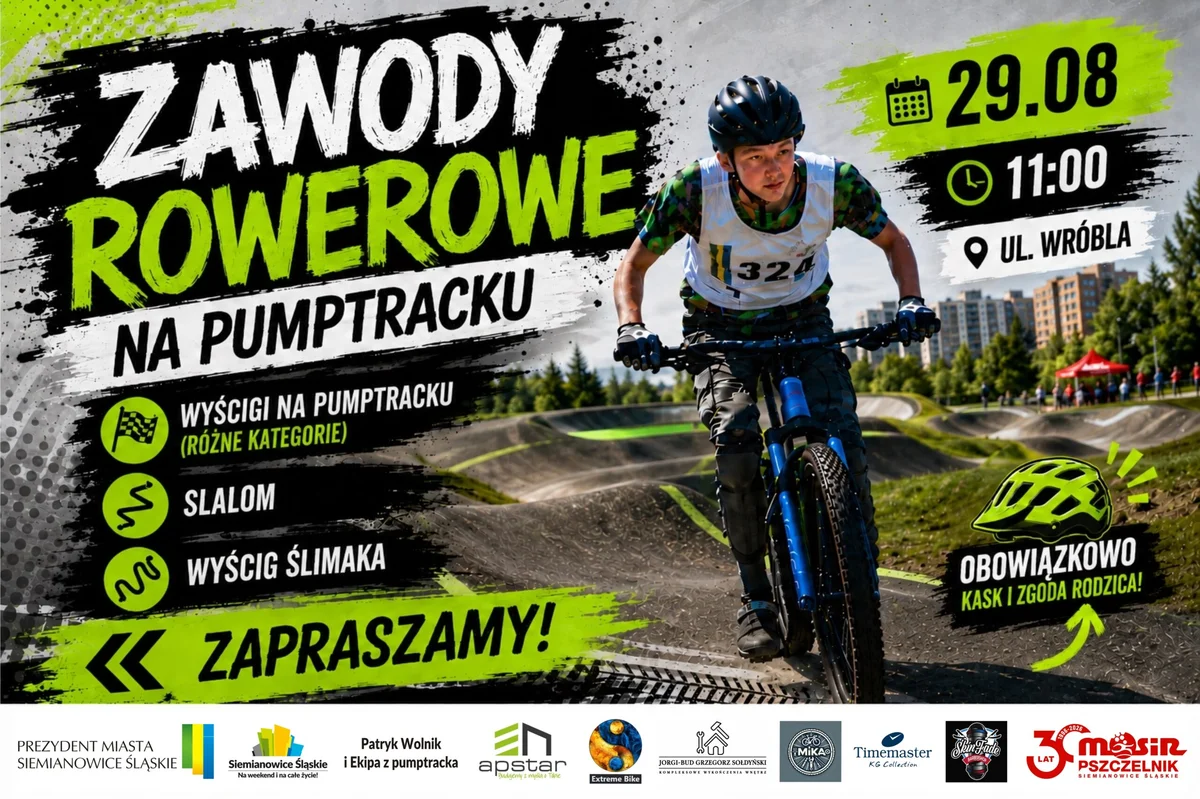 Grafika promocyjna wydarzenia Zawody Rowerowe na PUMPTRACKU